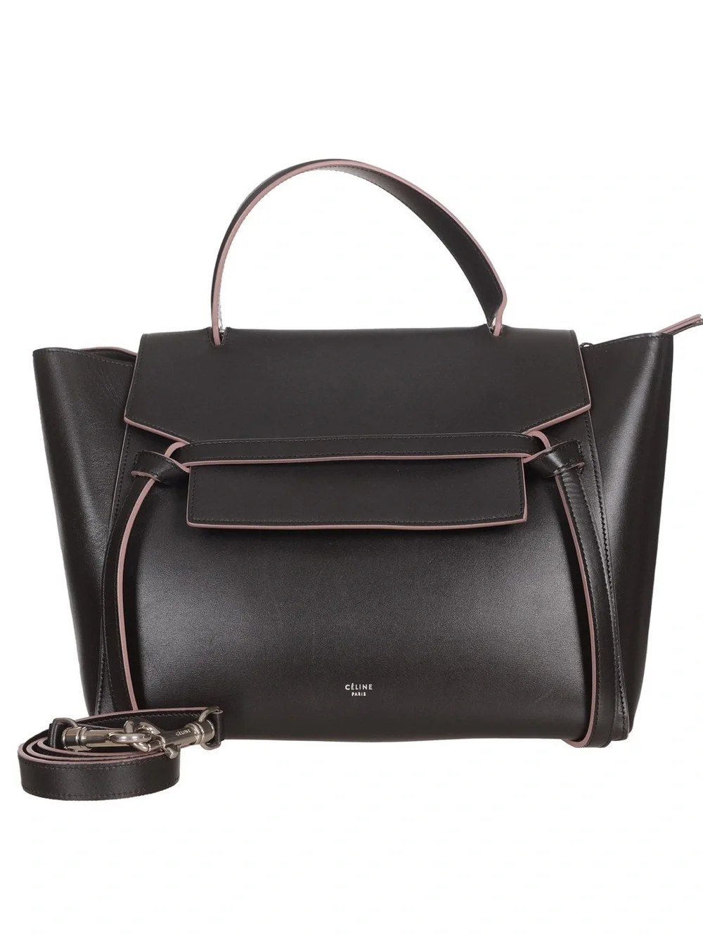 ♥️Celine Mini Black Leather Top-Handle Satchel with Pink Trim♥️